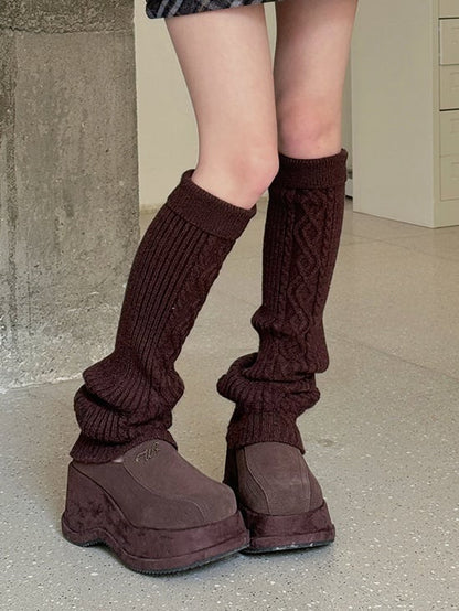White/Dark Brown/Grey Knitted Leg Warmers