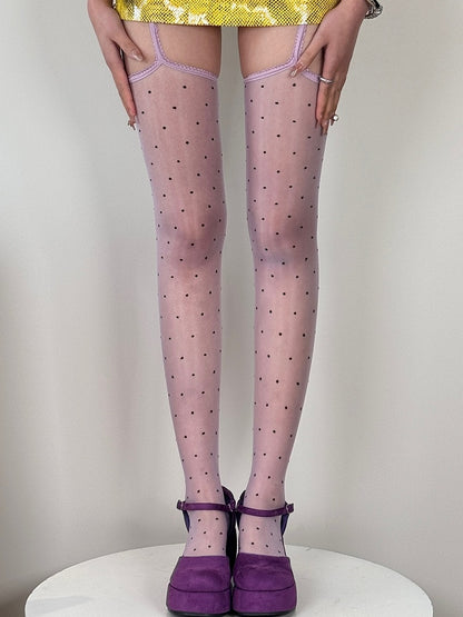 7 Color Options Polka-dot Pattern Semi-sheer Suspender Stockings