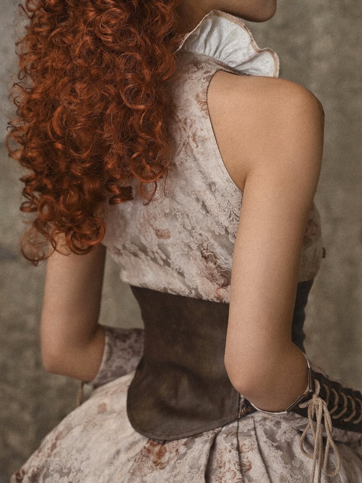 Brown PU Corset Waist Flounce Neckline Sleeveless Top