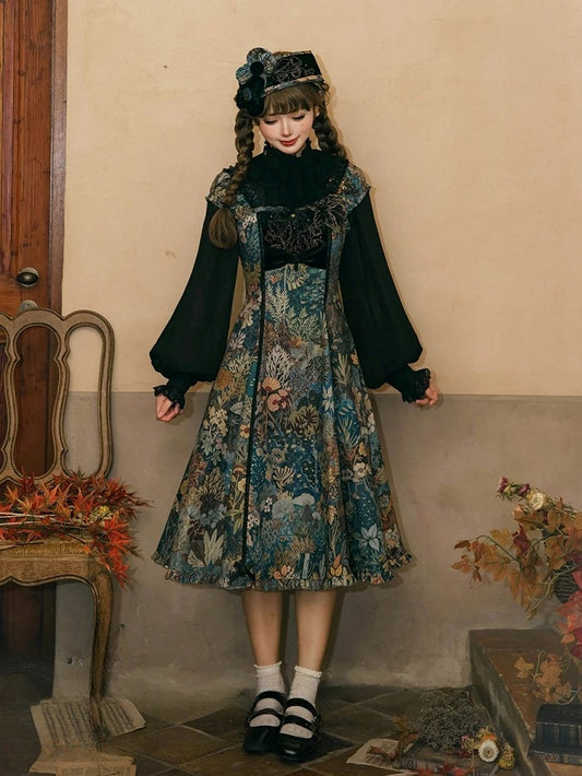 Black Ruffle Neckline Lolita Blouse with Lace Cuffs