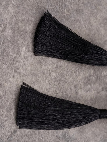 Black Gothic Beaded Decorated Tassels Design Bowknot Hairclips