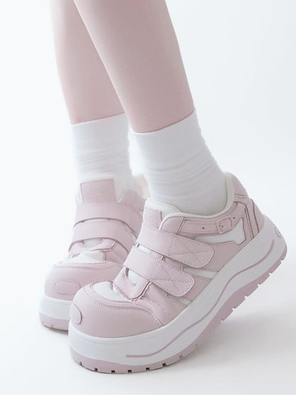 Pink Velcro Strap Closures Platform Sneakers