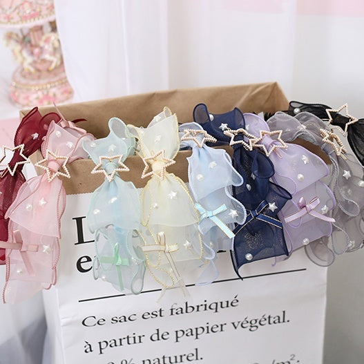 9 Colors Gorgeous Lolita Multi-layer Bowknot KC with Bead and Star Decorations