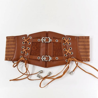 Black/White/Brown Lace-up Detail Gothic Punk Corset Belt