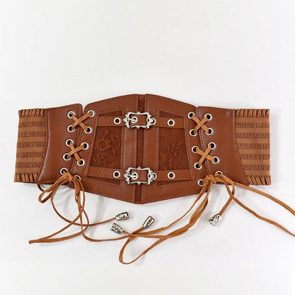 Black/White/Brown Lace-up Detail Gothic Punk Corset Belt