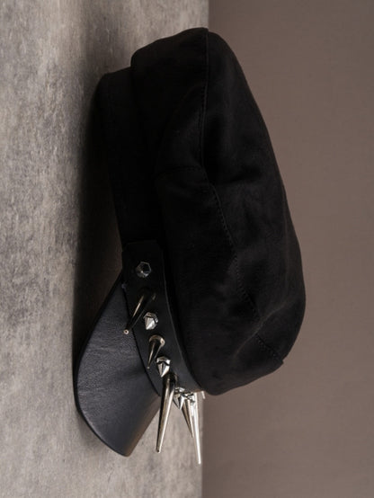 Black Gothic Studs Details Beret Hat