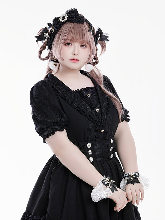 Jirai Kei Sailor Collar Black Short Sleeves Blouse Bowknot and Sweetheart Rhinestone Decorations