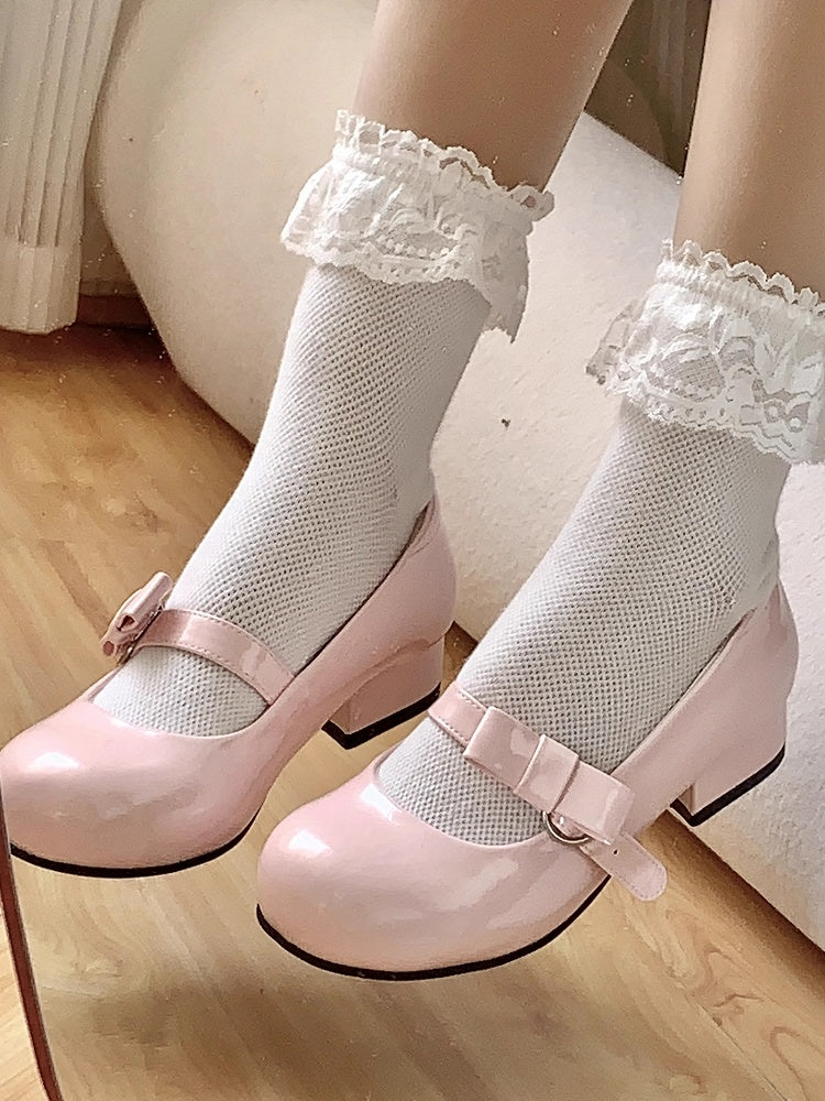 Pink Sweet Lolita Low-heel Mary Janes with Bow Embellishments