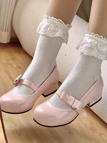 Pink Sweet Lolita Low-heel Mary Janes with Bow Embellishments