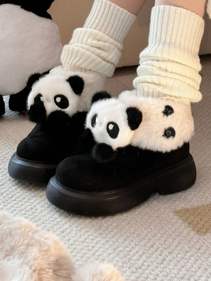 Black Sweet Lolita Platform Snow Boots - Panda Design with Plush Cuff