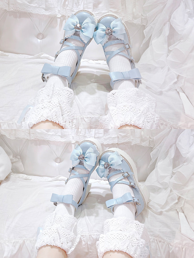 Blue Rhinestone Bowknot Jirai Kei Platform High Heels
