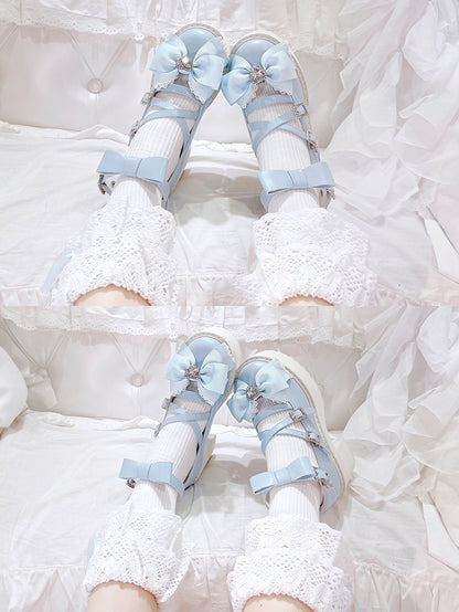 Blue Rhinestone Bowknot Jirai Kei Platform High Heels