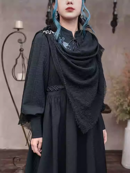 Black Wasteland Punk Raw Hem Vintage Scarf