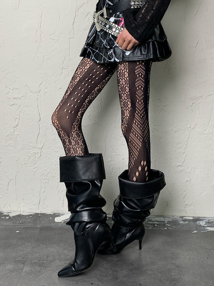 Black Y2K Asymmetrical Design Hollow-out Tights