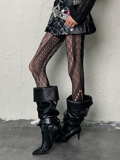 Black Y2K Asymmetrical Design Hollow-out Tights