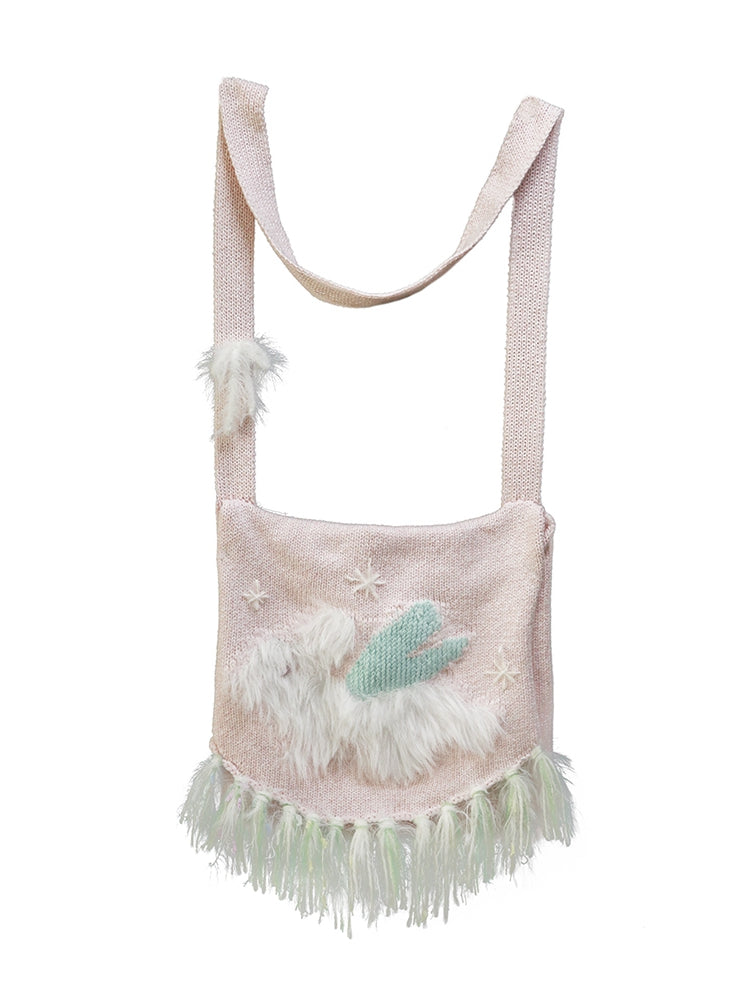Plush Bunny Pink Fairycore Knit Crossbody
