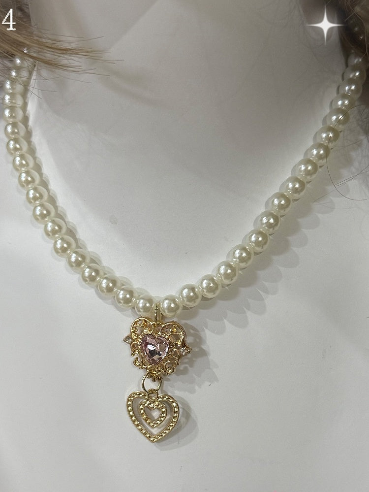 4 Options Rhinestone Crown/Heart Pendant Beaded Necklace