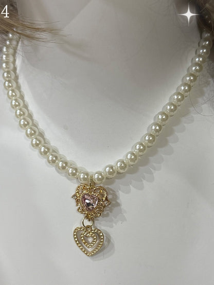 4 Options Rhinestone Crown/Heart Pendant Beaded Necklace