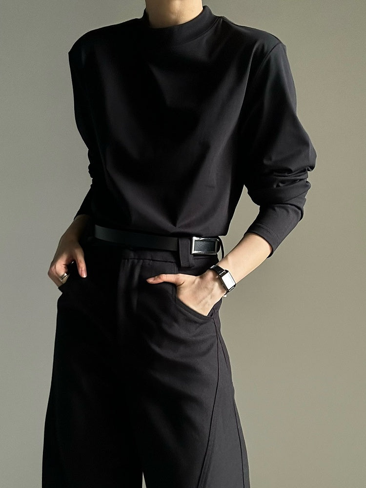 Ouji Lolita Black Unisex Long Sleeve Mock Neck T-shirt