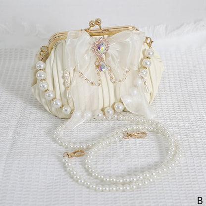 Handmade Bowknot Detail Black/White Vintage Bag