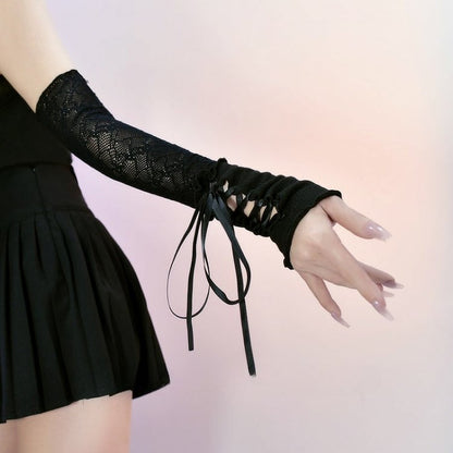 Gothic Punk Black/White Lace-up Sleeves
