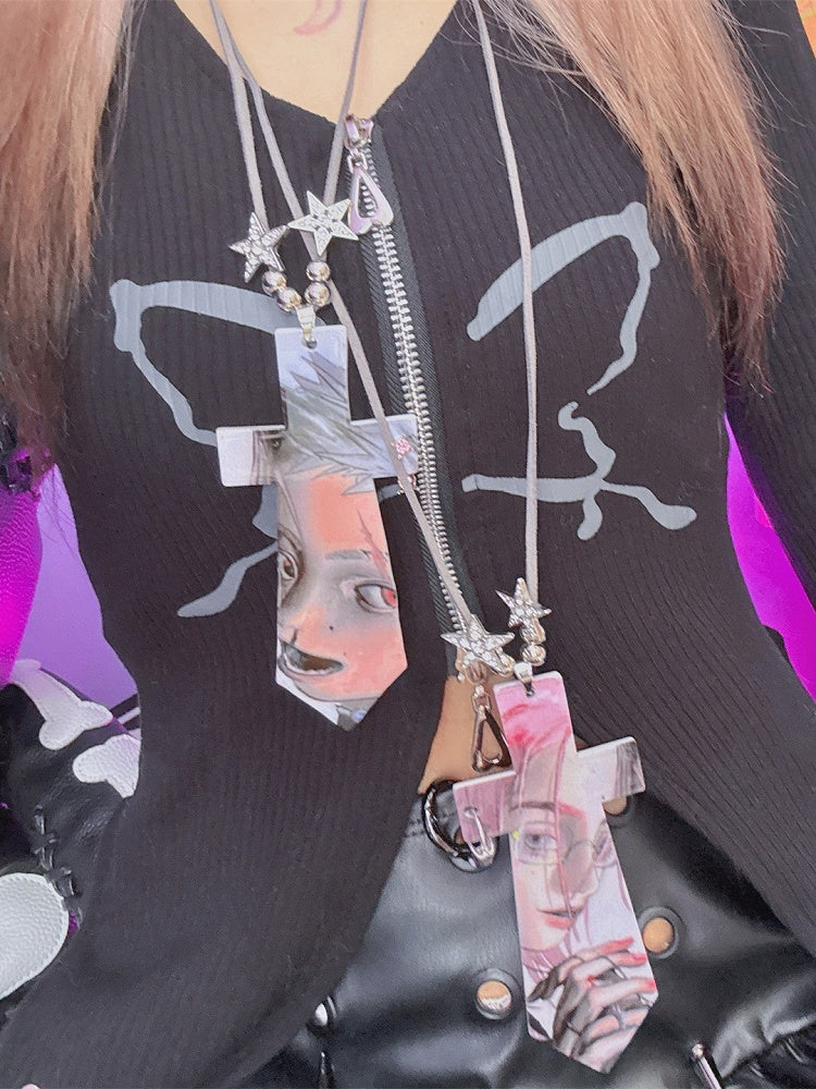 Colorful Y2K Cartoon Print Neck Tie Necklace