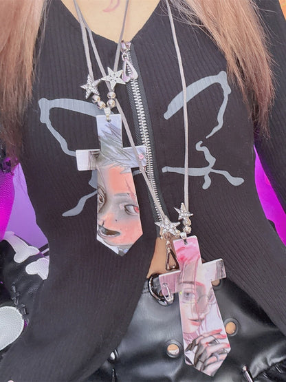 Colorful Y2K Cartoon Print Neck Tie Necklace