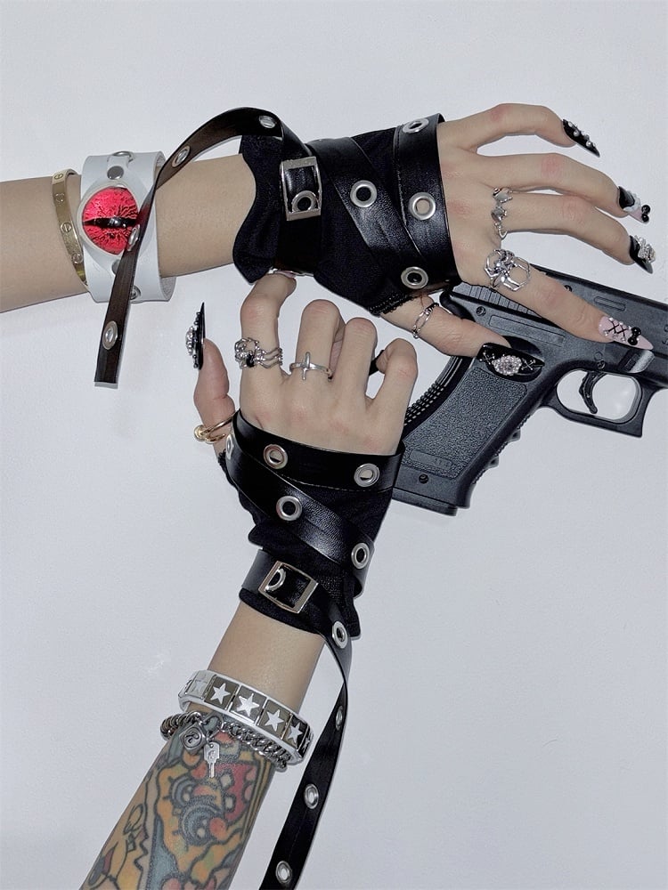 Black Punk Rock Fingerless Gloves