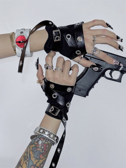 Black Punk Rock Fingerless Gloves
