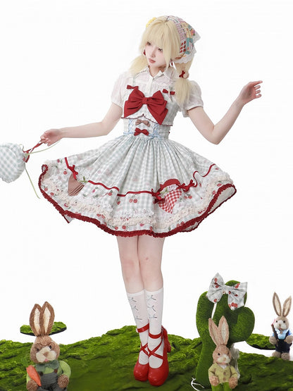 Red Cherry Print Blue Gingham Dress Sweet Lolita Jumper Skirt