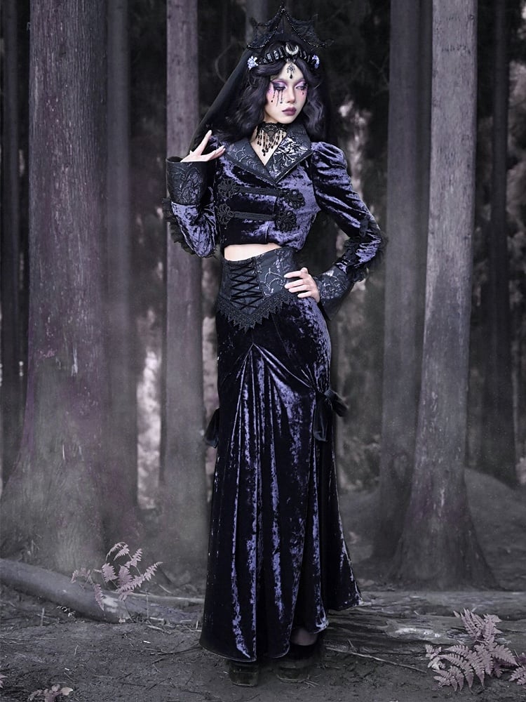 Puff Sleeves Purple Velvet Gothic Jacket Irregular Hem