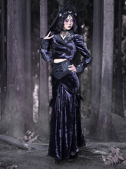 Puff Sleeves Purple Velvet Gothic Jacket Irregular Hem