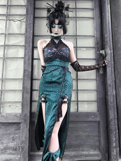 Clearance-Size S for Bust 85CM Desire of the Snake Stand Collar Double Slit Hem Qi Dress