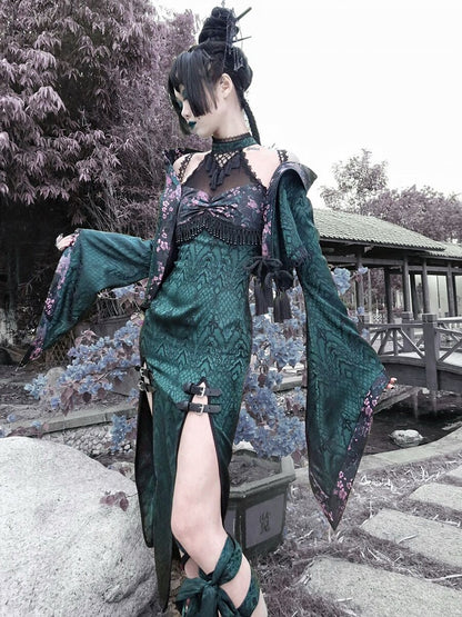 Clearance-Size S for Bust 85CM Desire of the Snake Stand Collar Double Slit Hem Qi Dress