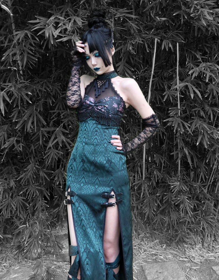 Clearance-Size S for Bust 85CM Desire of the Snake Stand Collar Double Slit Hem Qi Dress