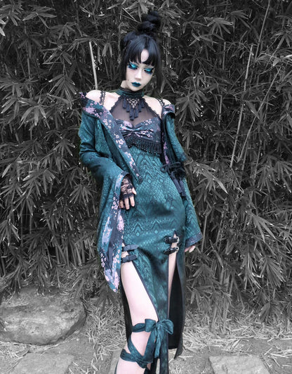 Clearance-Size S for Bust 85CM Desire of the Snake Stand Collar Double Slit Hem Qi Dress