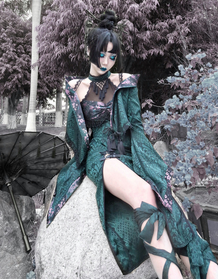 Clearance-Size S for Bust 85CM Desire of the Snake Stand Collar Double Slit Hem Qi Dress
