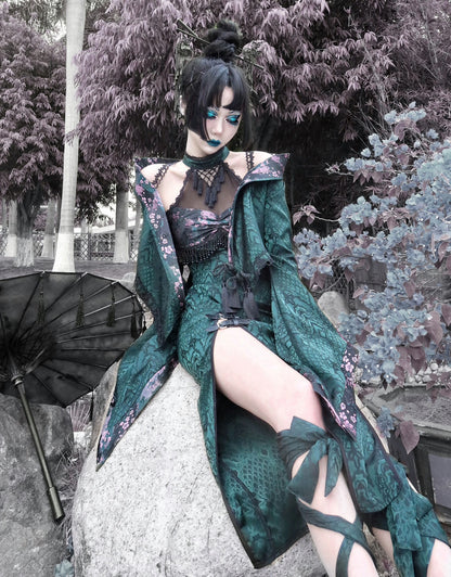 Clearance-Size S for Bust 85CM Desire of the Snake Stand Collar Double Slit Hem Qi Dress