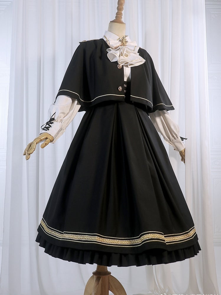 Black Underbust Classic Overalls Long Version + Cape Set