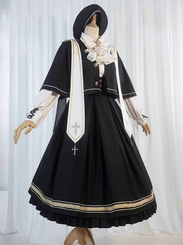 Black Underbust Classic Overalls Long Version + Cape Set