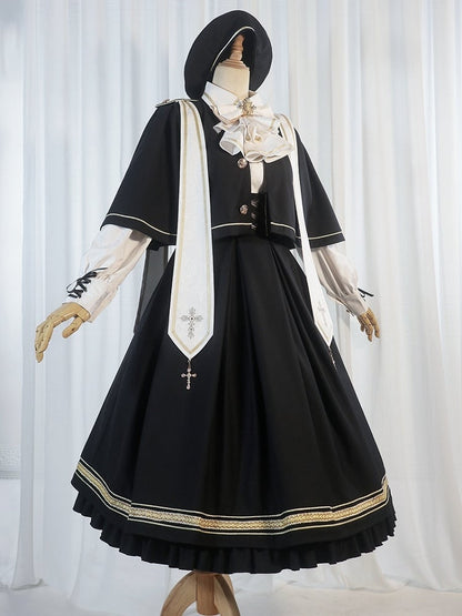 Black Underbust Classic Overalls Long Version + Cape Set