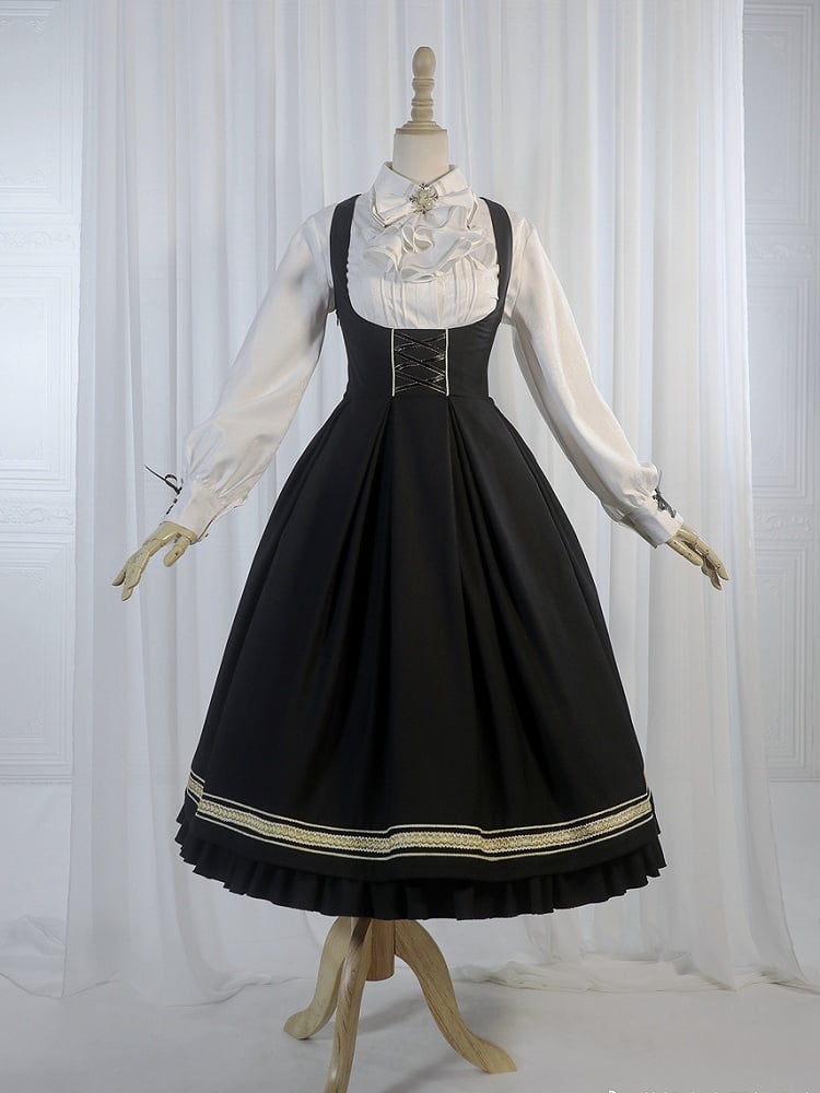 Black Underbust Classic Overalls Long Version + Cape Set