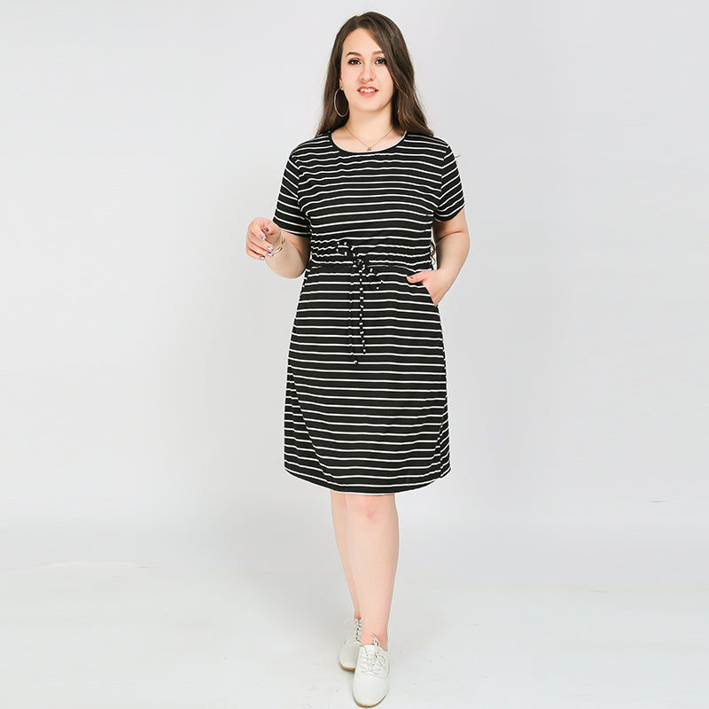 Striped Waist Drawstring Dress