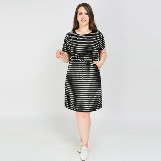 Striped Waist Drawstring Dress
