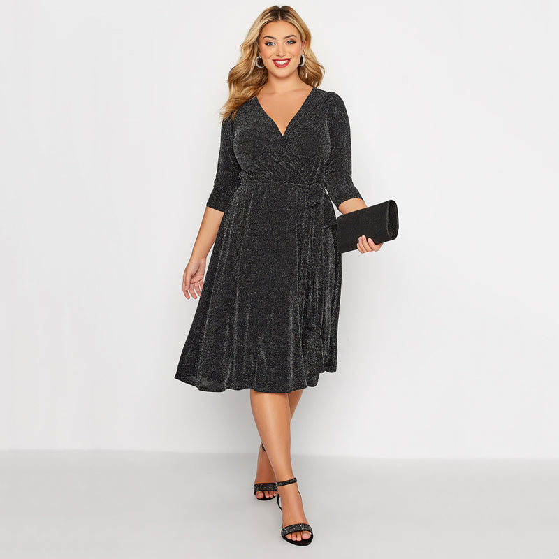 Retro bright silk V-neck dress