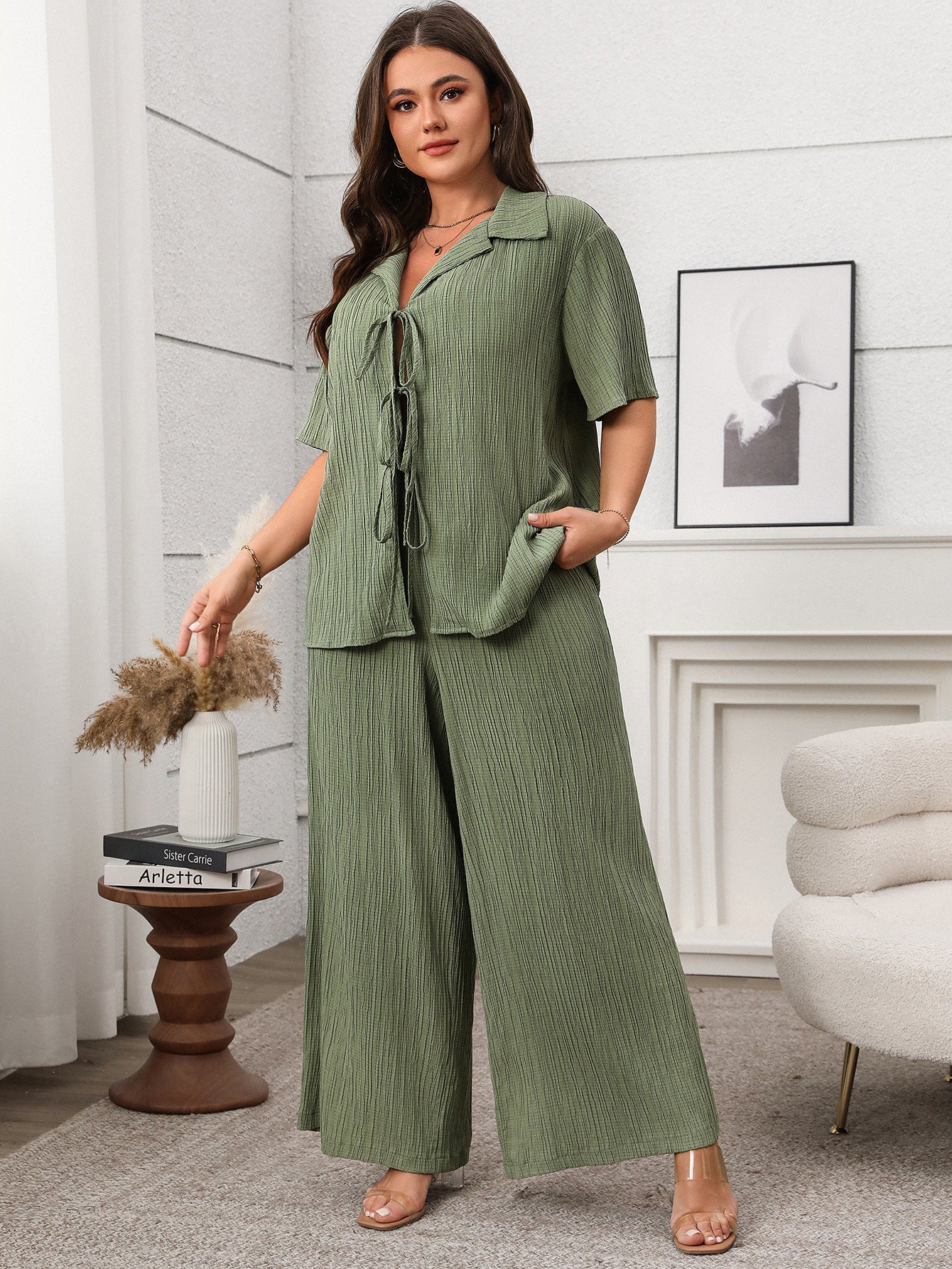 2025 Plus size women summer new casual two piece suit