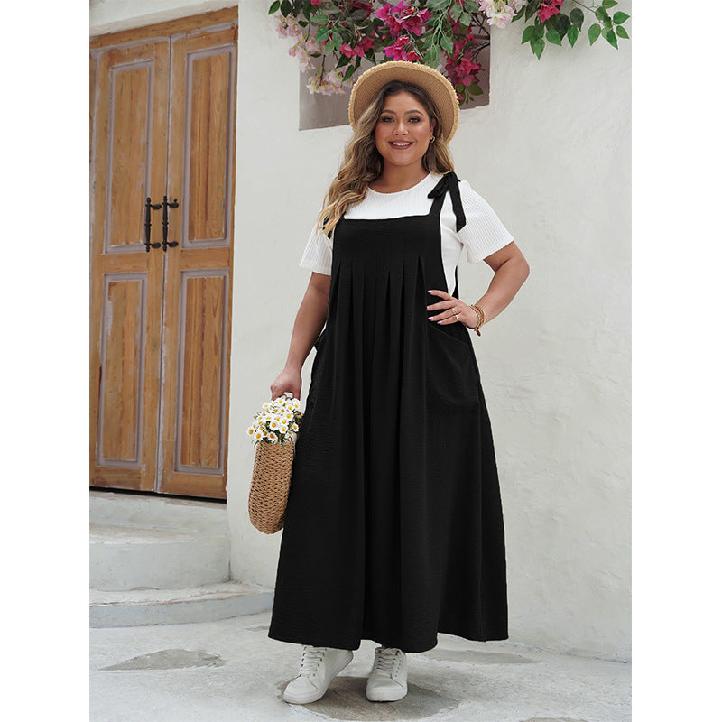Summer Plus Size Women Stylish Solid Color Suspender Dresses