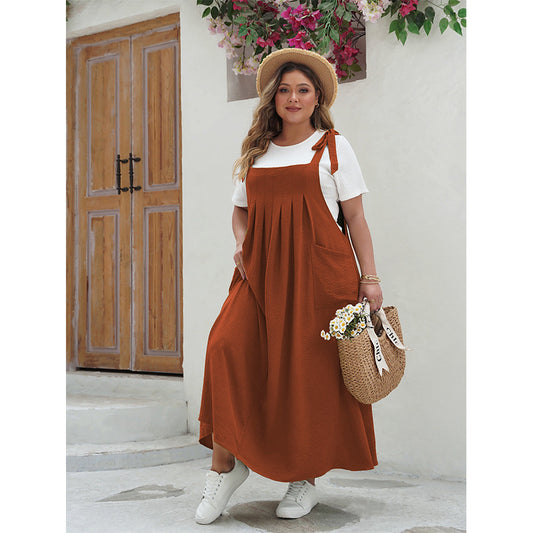 Summer Plus Size Women Stylish Solid Color Suspender Dresses