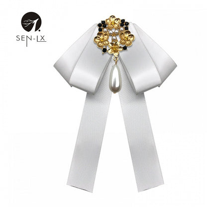 Baroque Antique Pearl Bow Fabric Brooch
