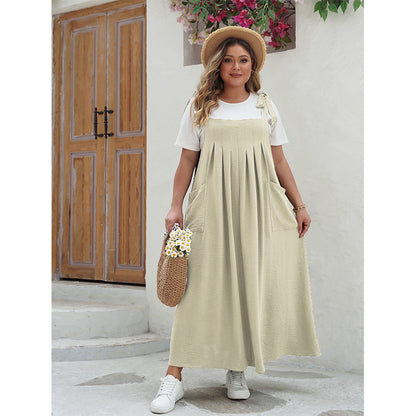 Summer Plus Size Women Stylish Solid Color Suspender Dresses